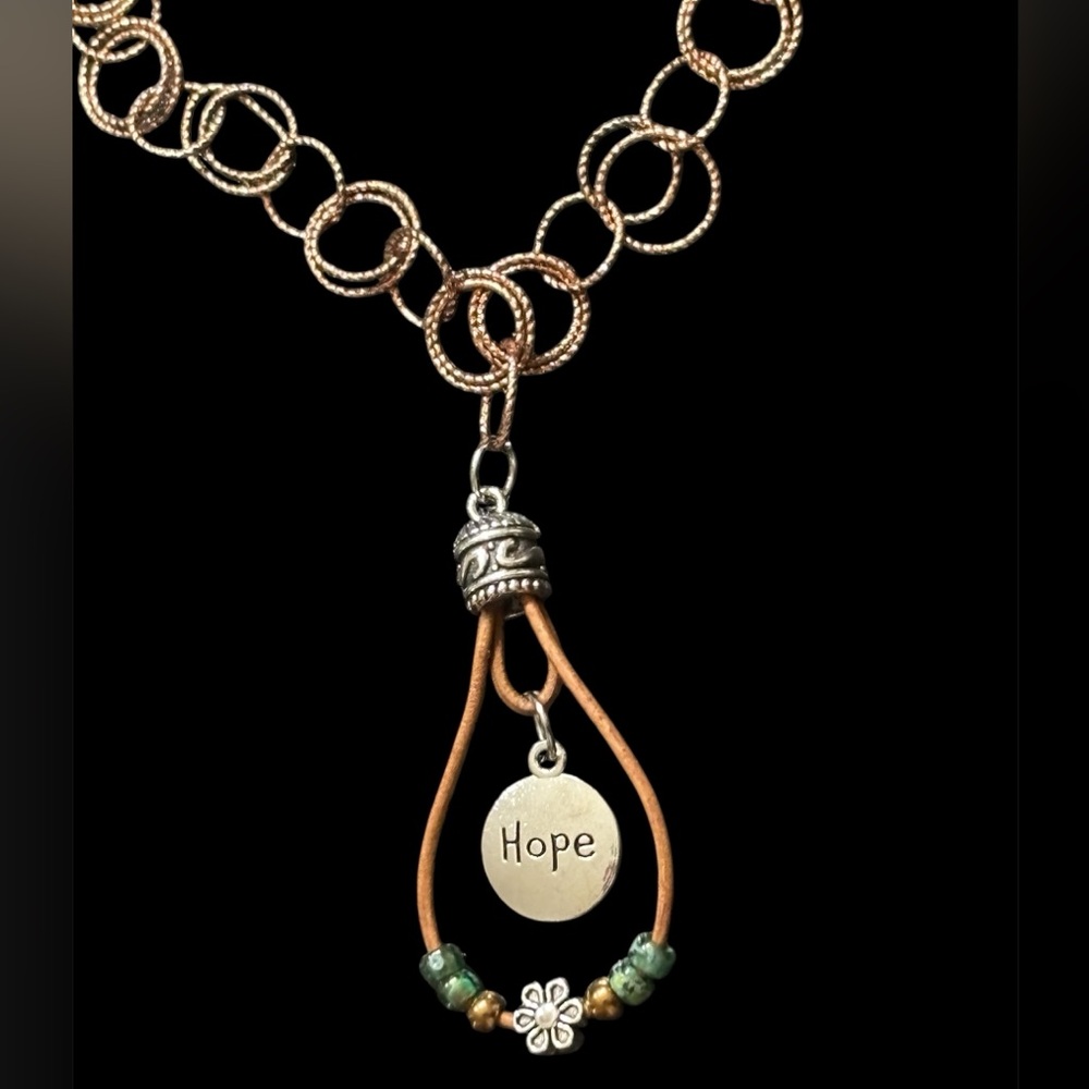 Bronze and Silver Hope Pendant Necklace. NWT